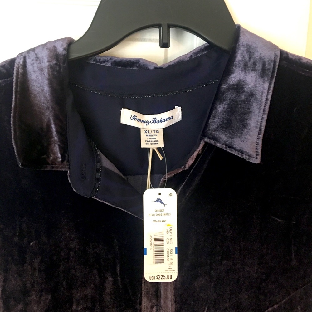 Tommy Bahama XL Dark Navy Velour Button Up Blouse! Brand New!